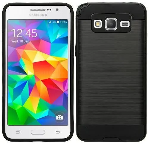 Galaxy On5 Case, Slim Hybrid [Impact/Shock Resistant] Dual Layer Case for Samsung Galaxy On5 - Brush Black