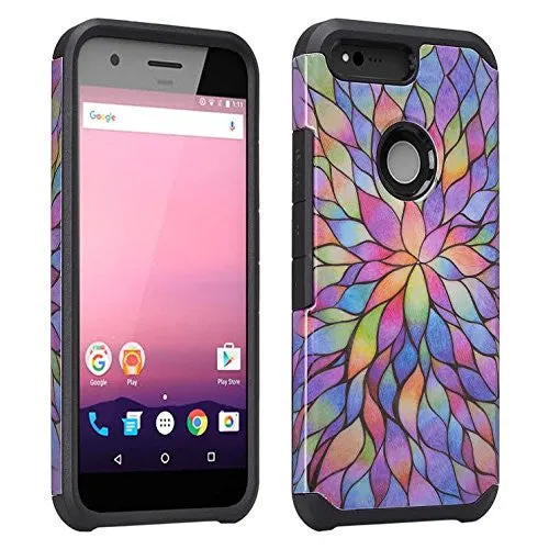 Google Pixel Case, Slim Hybrid Dual Layer Armor Case Cover for Google Pixel - Coverlab - Rainbow Flower