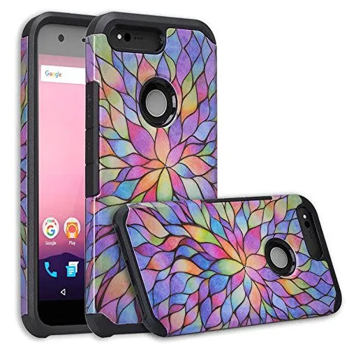 Google Pixel Case, Slim Hybrid Dual Layer Armor Case Cover for Google Pixel - Coverlab - Rainbow Flower