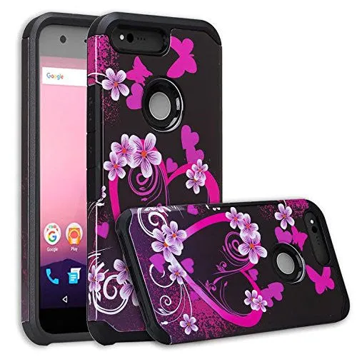 Google Pixel XL Case, Slim Hybrid Dual Layer Armor Case Cover for Google Pixel XL - Coverlab - Heart Butterflies