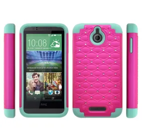HTC Desire 510 Case, Diamond Rhinestone Slim Hybrid Case - Hot Pink/Teal