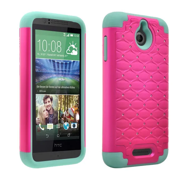 HTC Desire 510 Case, Diamond Rhinestone Slim Hybrid Case - Hot Pink/Teal