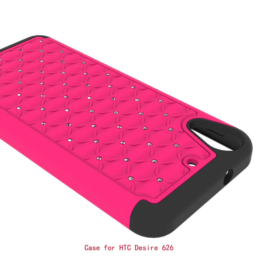HTC Desire 626 Case, Crystal Rhinestone Slim Hybrid Dual Layer Case Cover for Desire 626 - Hot Pink/Black