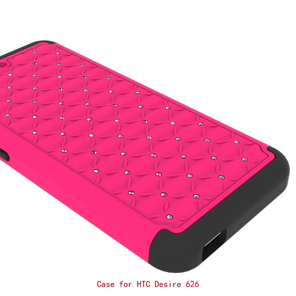 HTC Desire 626 Case, Crystal Rhinestone Slim Hybrid Dual Layer Case Cover for Desire 626 - Hot Pink/Black