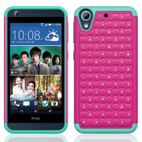 HTC Desire 626 Case, Crystal Rhinestone Slim Hybrid Dual Layer Case Cover for Desire 626 - Hot Pink/Teal