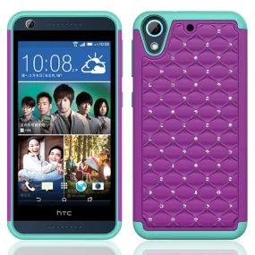 HTC Desire 626 Case, Crystal Rhinestone Slim Hybrid Dual Layer Case Cover for Desire 626 - Purple/Teal