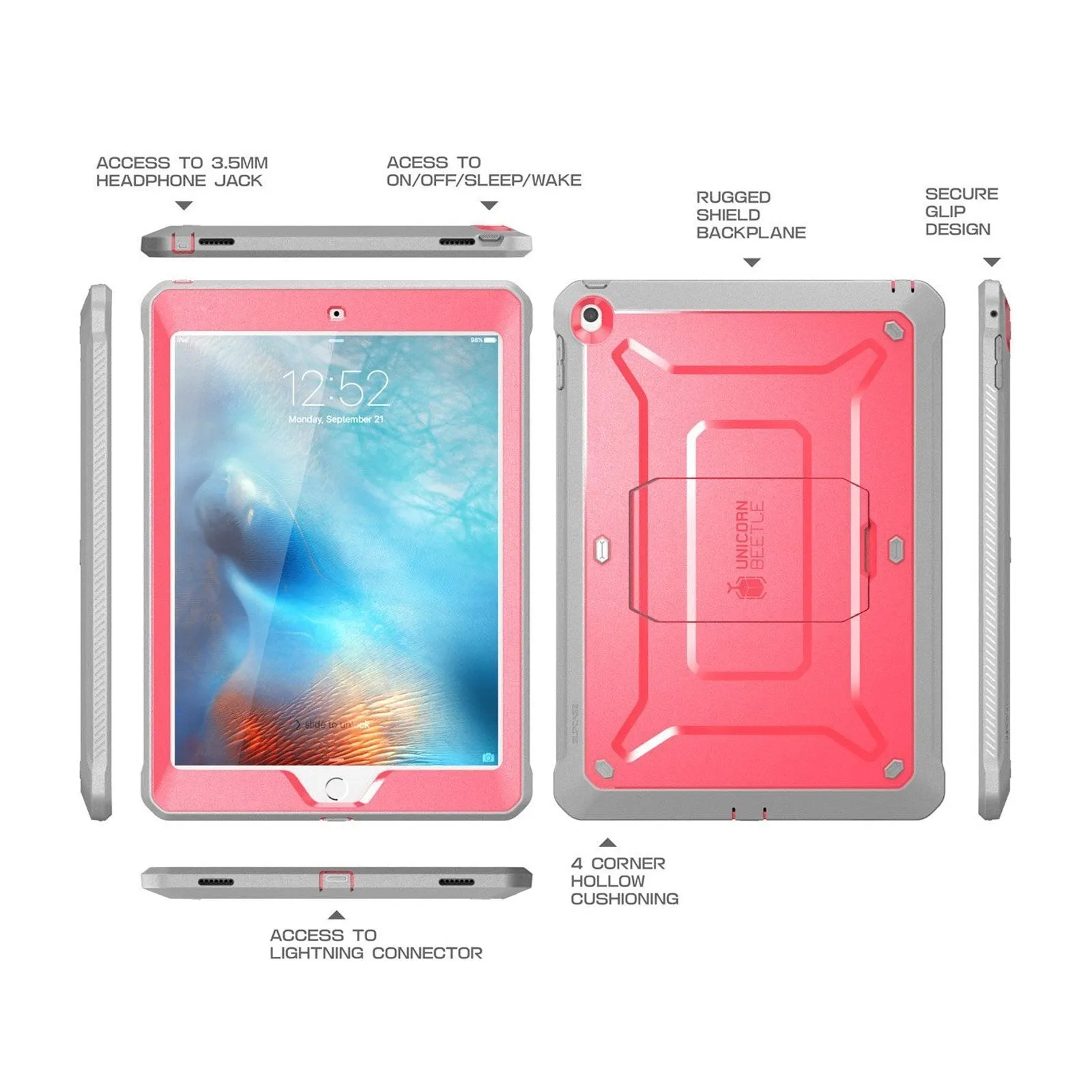 iPad 9.7 inch Unicorn Beetle Pro Full-Body Case-Pink