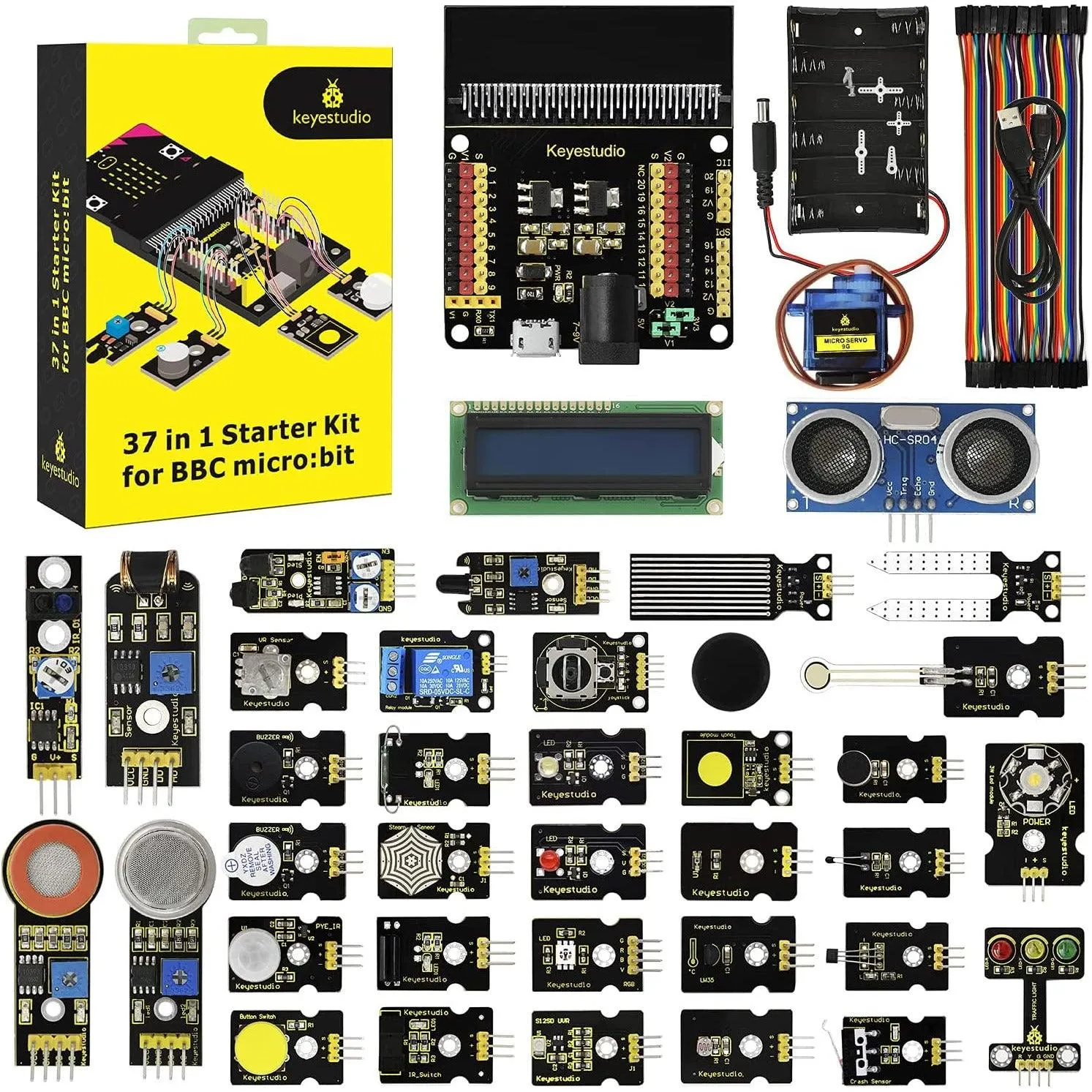 KEYESTUDIO 37 Sensors in 1 Box Starter Kit for BBC Micro bit with Tutorial (Without Microbit Board), Microbit Sensor Kit Accessories Programming Kids Adults