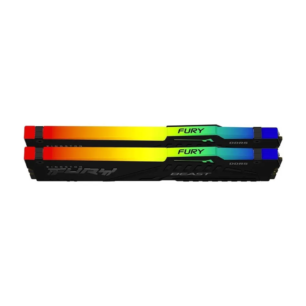 Kingston Fury Beast RGB RAM, 16 GB DDR5 (2x8 GB), 5200 MHz, CL40, KF552C40BBAK2-16, black