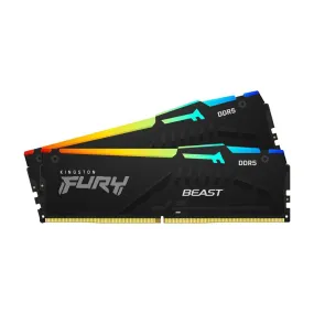 Kingston Fury Beast RGB RAM, 16 GB DDR5 (2x8 GB), 5200 MHz, CL40, KF552C40BBAK2-16, black