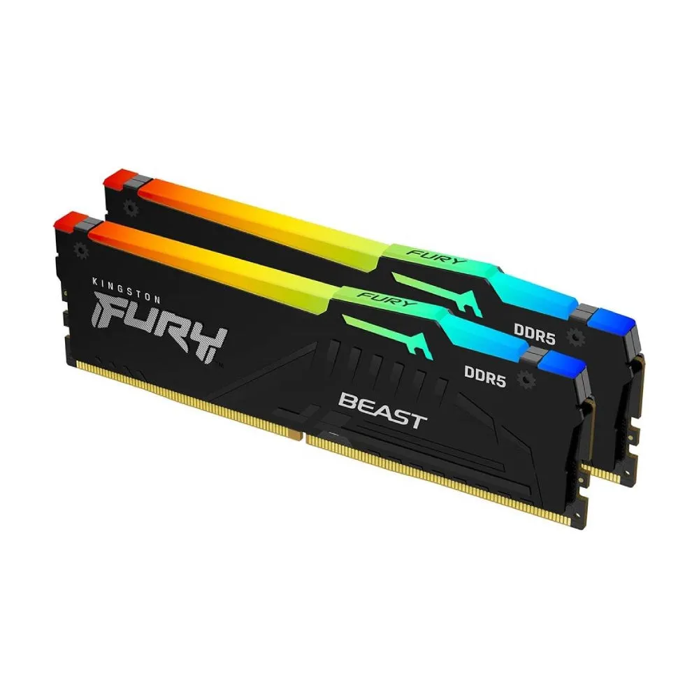 Kingston Fury Beast RGB RAM, 16 GB DDR5 (2x8 GB), 5200 MHz, CL40, KF552C40BBAK2-16, black