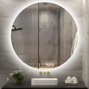 LED Backlit Round Mirror Bathroom Vanity Light 4000K Wall Mounted Dimmable Anti-Fog Touch Switch CRI 90 