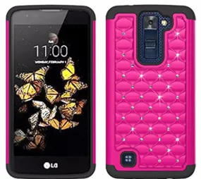 LG K7 | Tribute 5 | Treasure Case, Diamond Rhinestone Slim Hybrid Case - Hot Pink/Black