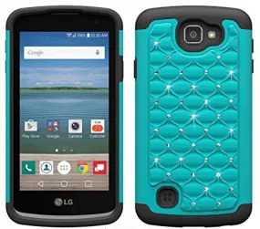 LG Optimus Zone 3 Cases | LG K4 Cases | LG Spree Cases | LG Rebel Cases, Crystal Rhinestone Slim Hybrid Dual Layer Case Cover - Teal/Black