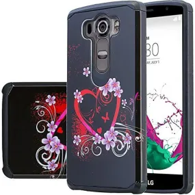 LG V10 Case, Slim Hybrid Dual Layer[Shock Resistant] Armor Case Cover for LG V10 - Heart Butterflies