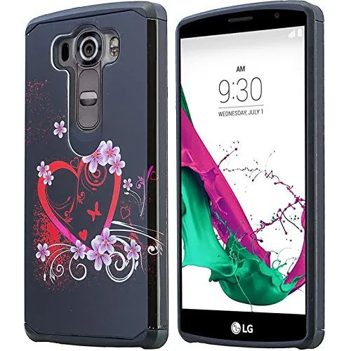 LG V10 Case, Slim Hybrid Dual Layer[Shock Resistant] Armor Case Cover for LG V10 - Heart Butterflies
