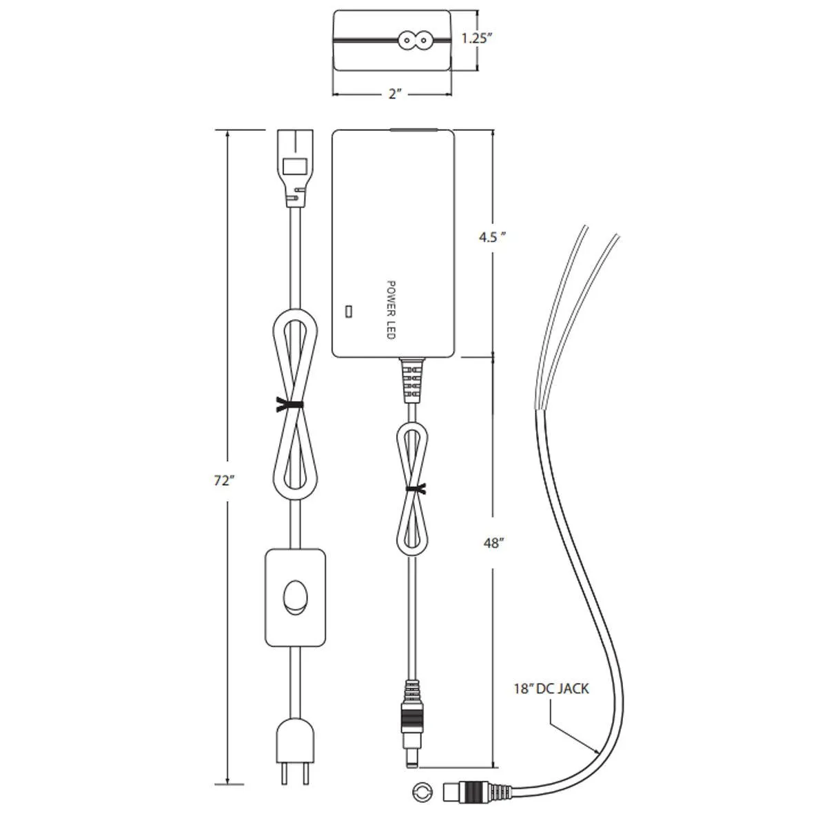 LTP 60 Watts, 12VDC LED Driver with Inline Switch and Plug, 120V Input