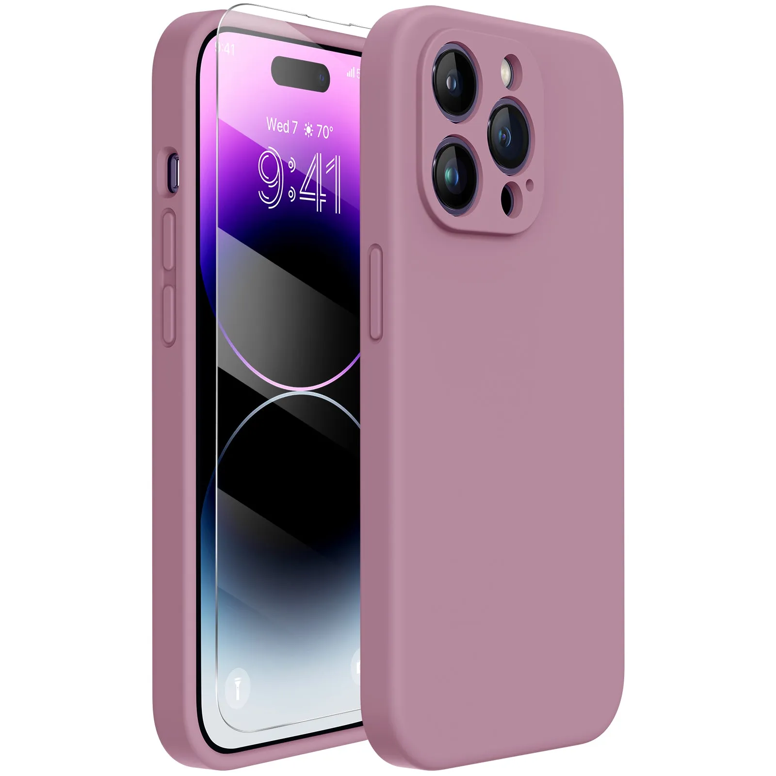 Miracase Designed for iPhone 14 Pro Max Phone Case with Screen Protector,[Upgraded Enhanced Camera Protection],Shockproof Liquid Silicone Case with Microfiber Lining,6.7 inch