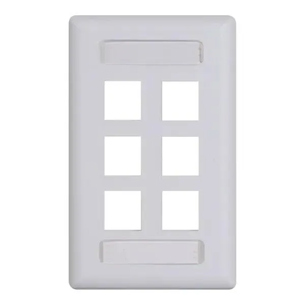 Modular Keystone Faceplate, ID Window, 6 Ports, White