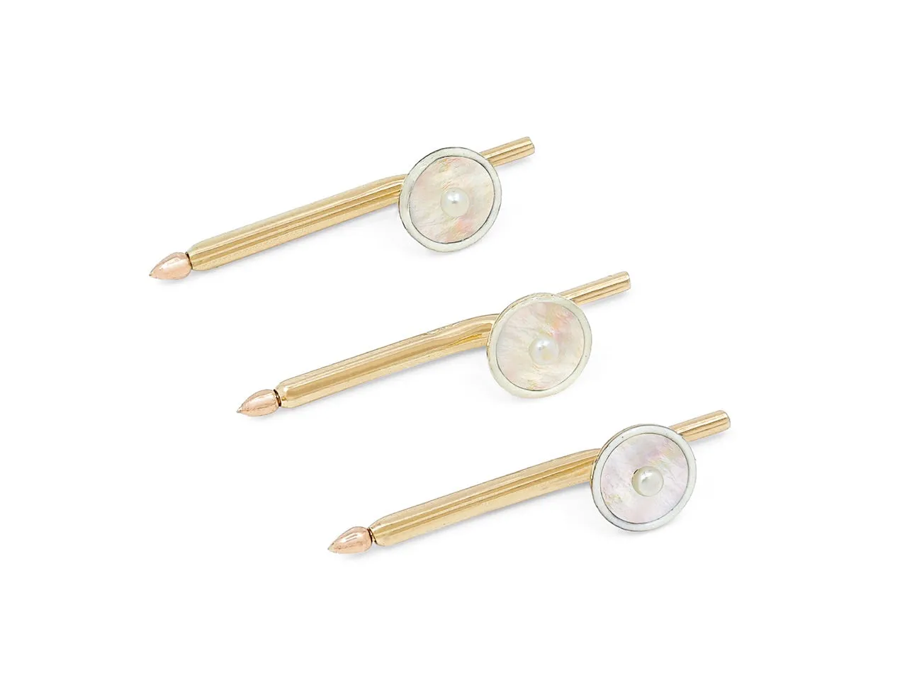 Mother-of-Pearl and White Enamel Men's Dress Set in 14K Gold