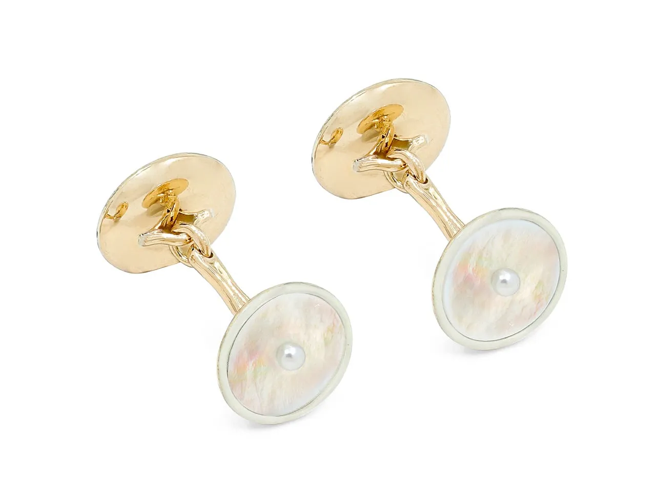 Mother-of-Pearl and White Enamel Men's Dress Set in 14K Gold