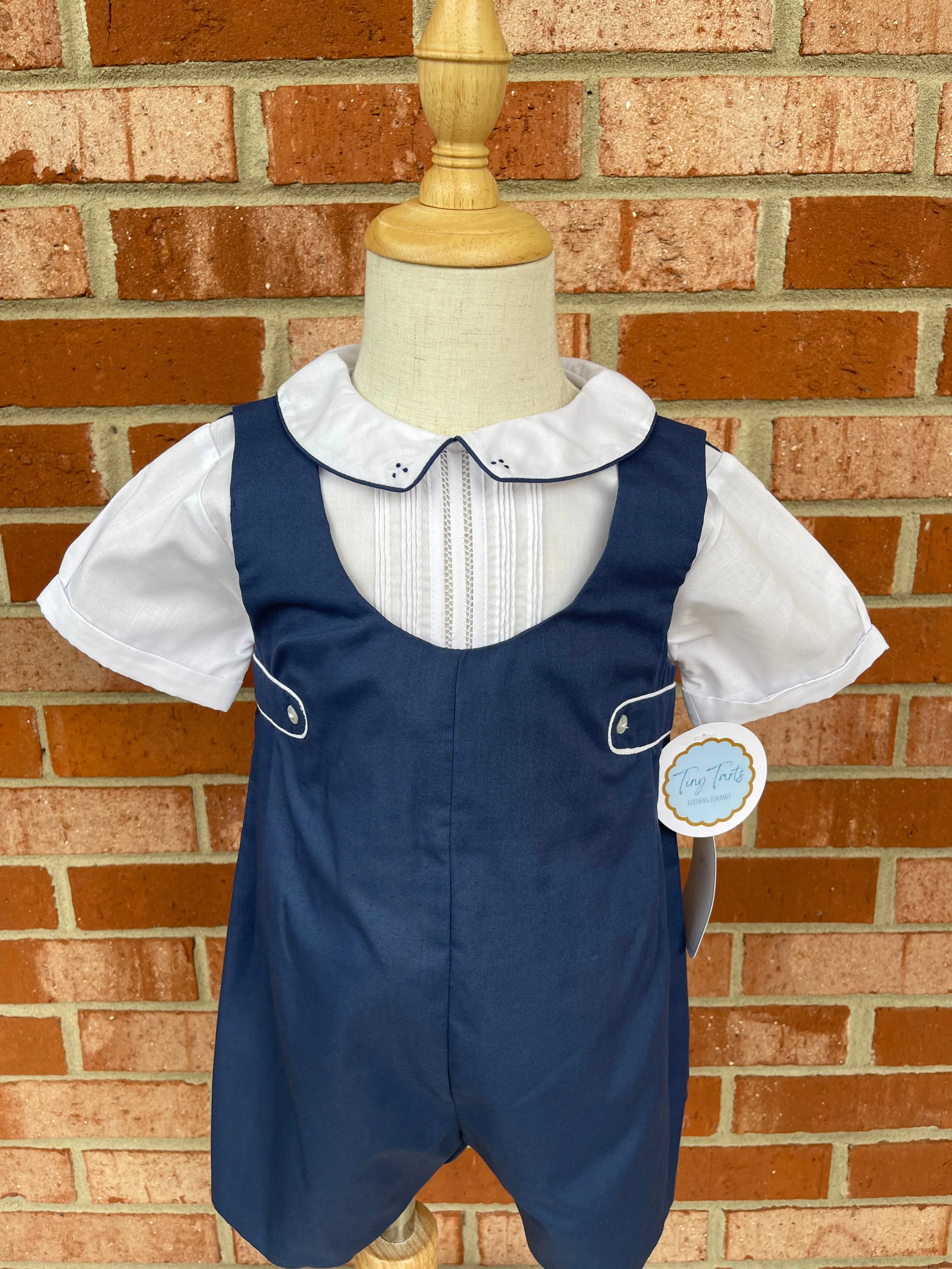 Navy Shortall with Pintucks