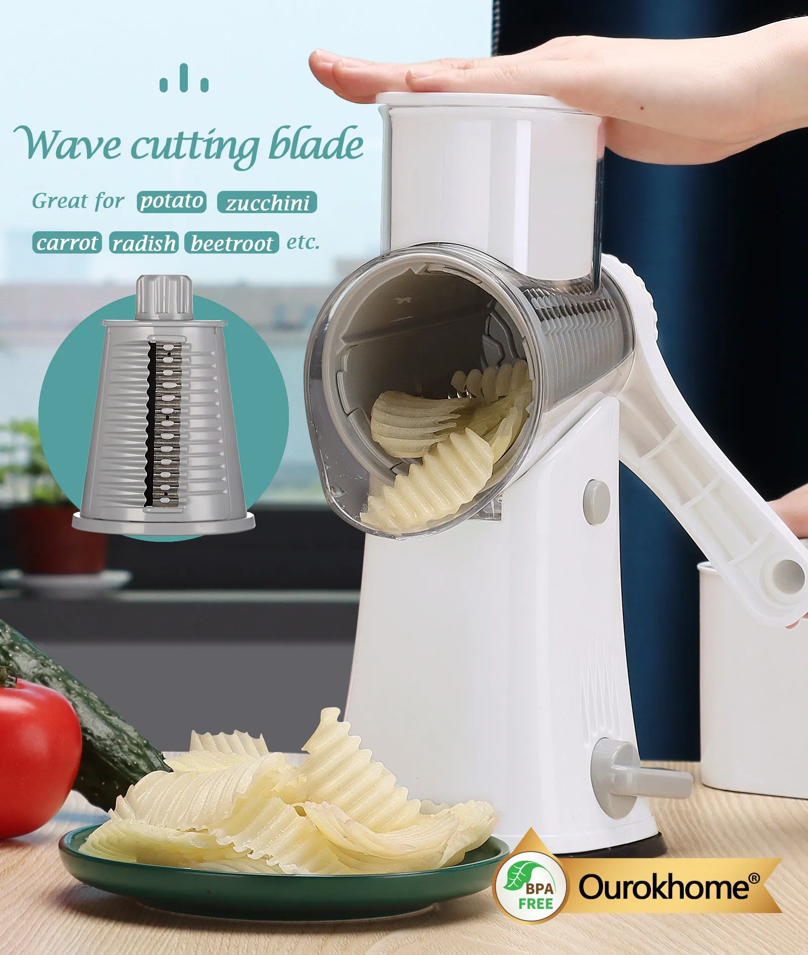 Ourokhome Rotary Cheese Grater Shredder 5 in 1