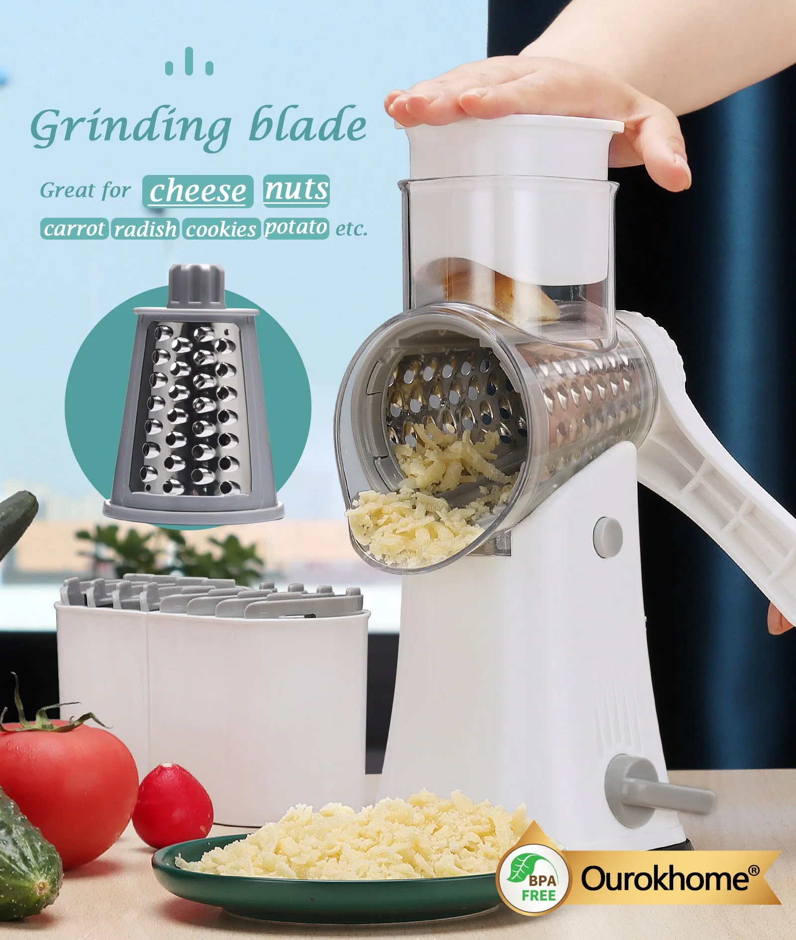Ourokhome Rotary Cheese Grater Shredder 5 in 1