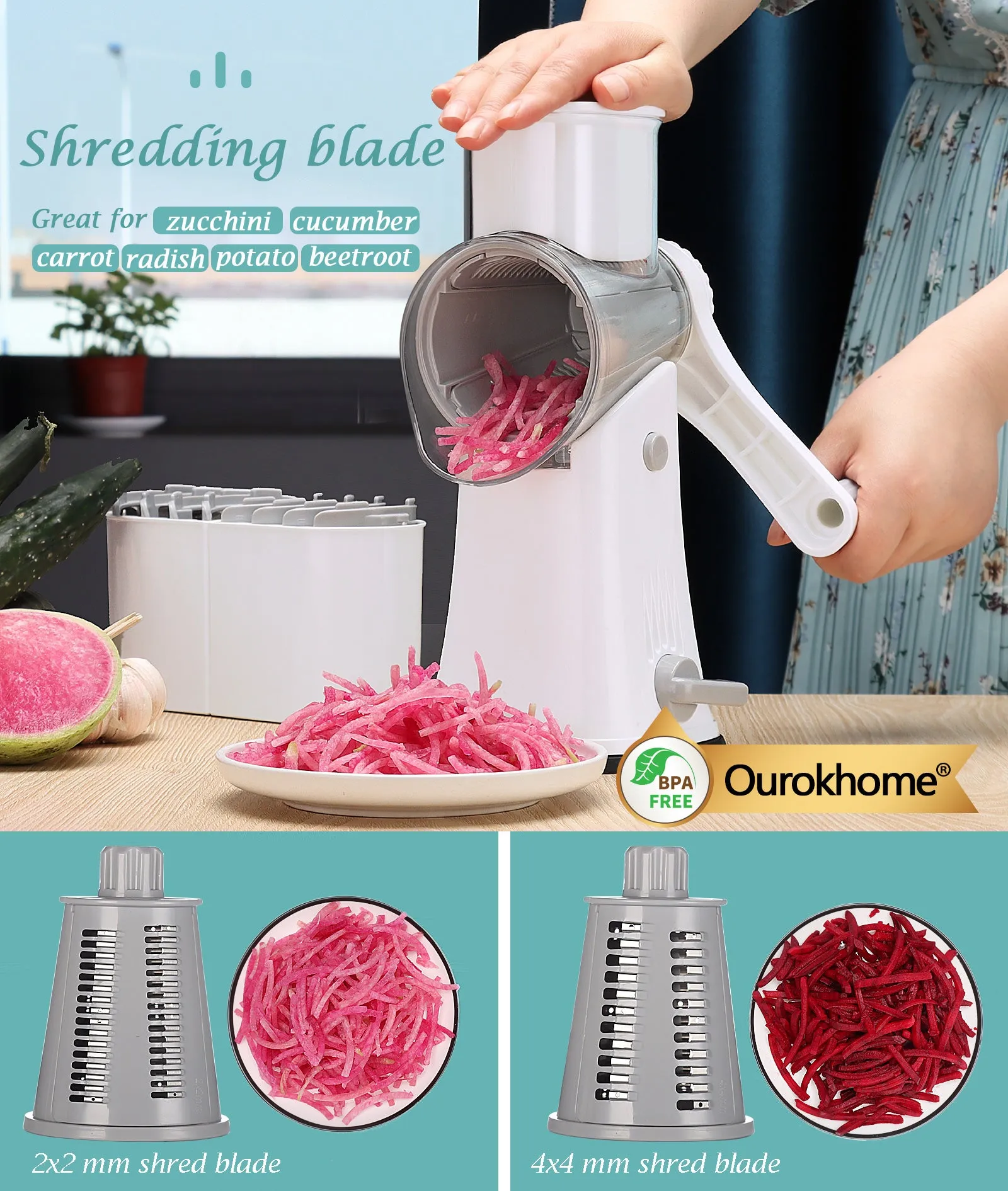 Ourokhome Rotary Cheese Grater Shredder 5 in 1