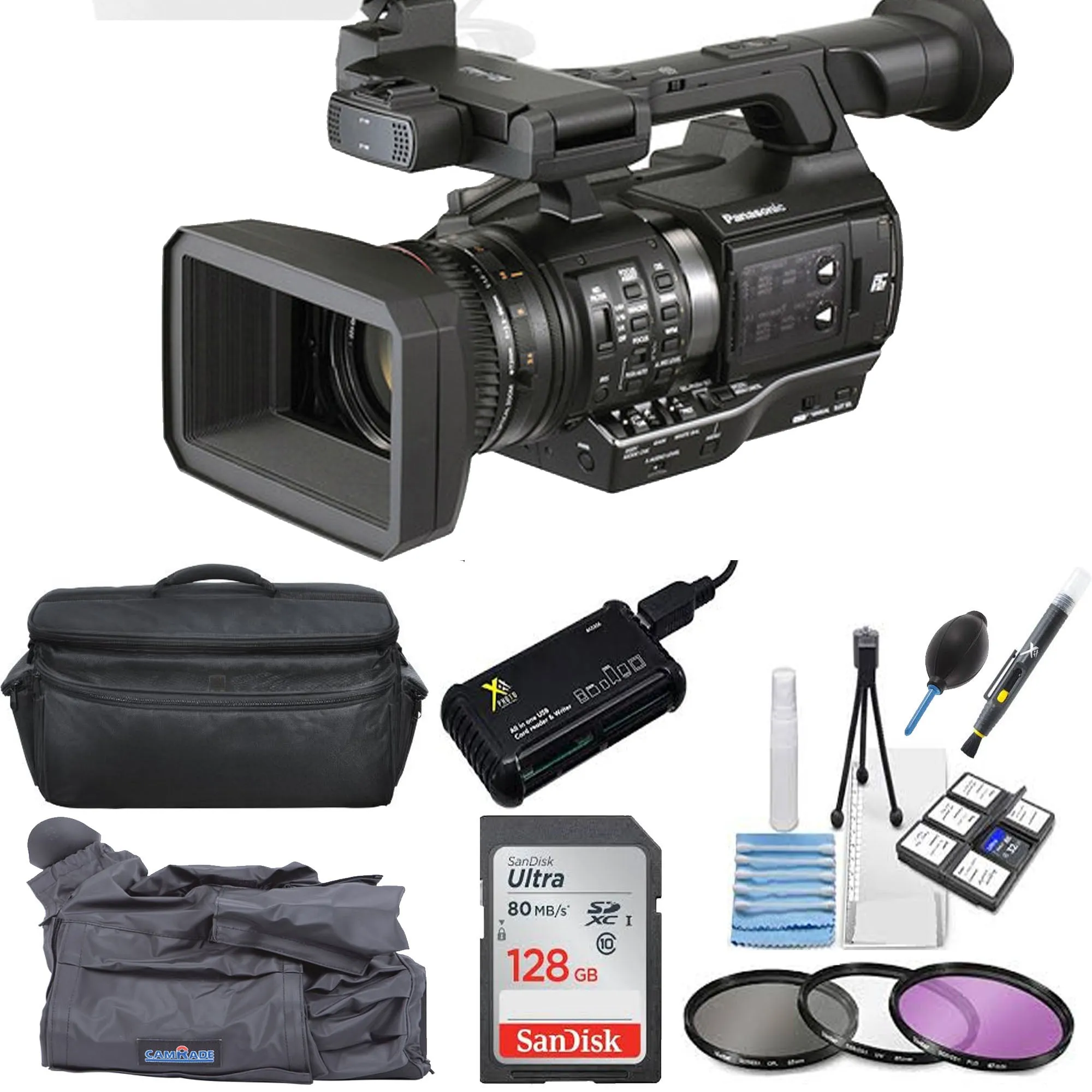Panasonic AJ-PX270 microP2 Handheld AVC-ULTRA HD Camcorder with Rain Protection| Case | Sandisk 128GB Memory Card | More