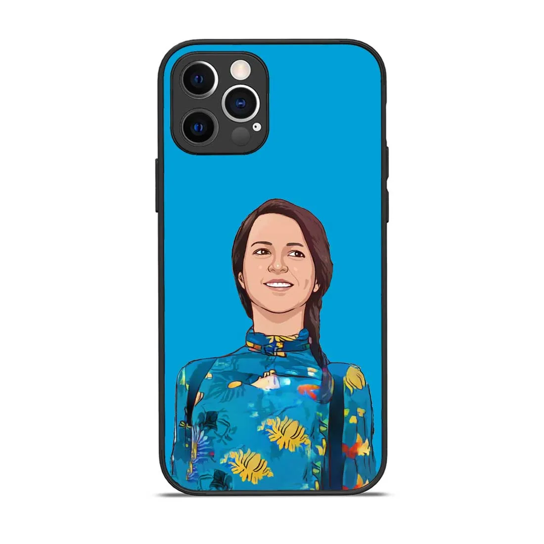 Personalized Mobile Back Cover with Photo Blue iPhone 12 Pro Back Case - Cartoonized From Image