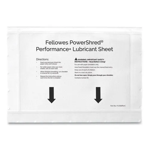 Powershred Performance  Lubricant Sheets, 8.5 X 6, 10/pack
