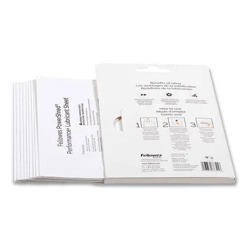 Powershred Performance  Lubricant Sheets, 8.5 X 6, 10/pack