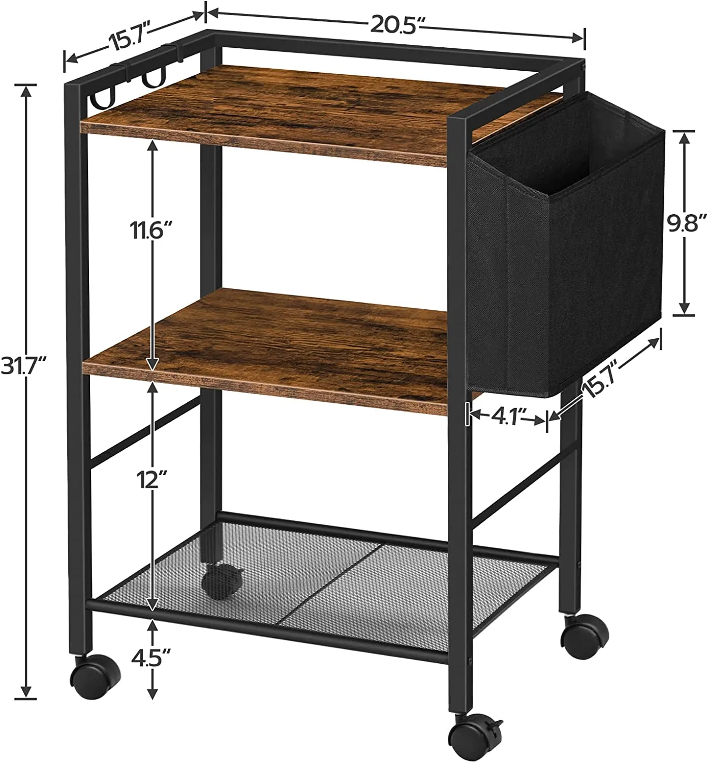 Printer Stand, 3-Tier Printer Cart with Storage, Printer Table on Wheels