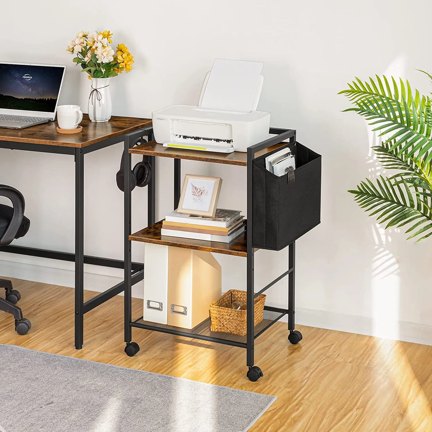 Printer Stand, 3-Tier Printer Cart with Storage, Printer Table on Wheels
