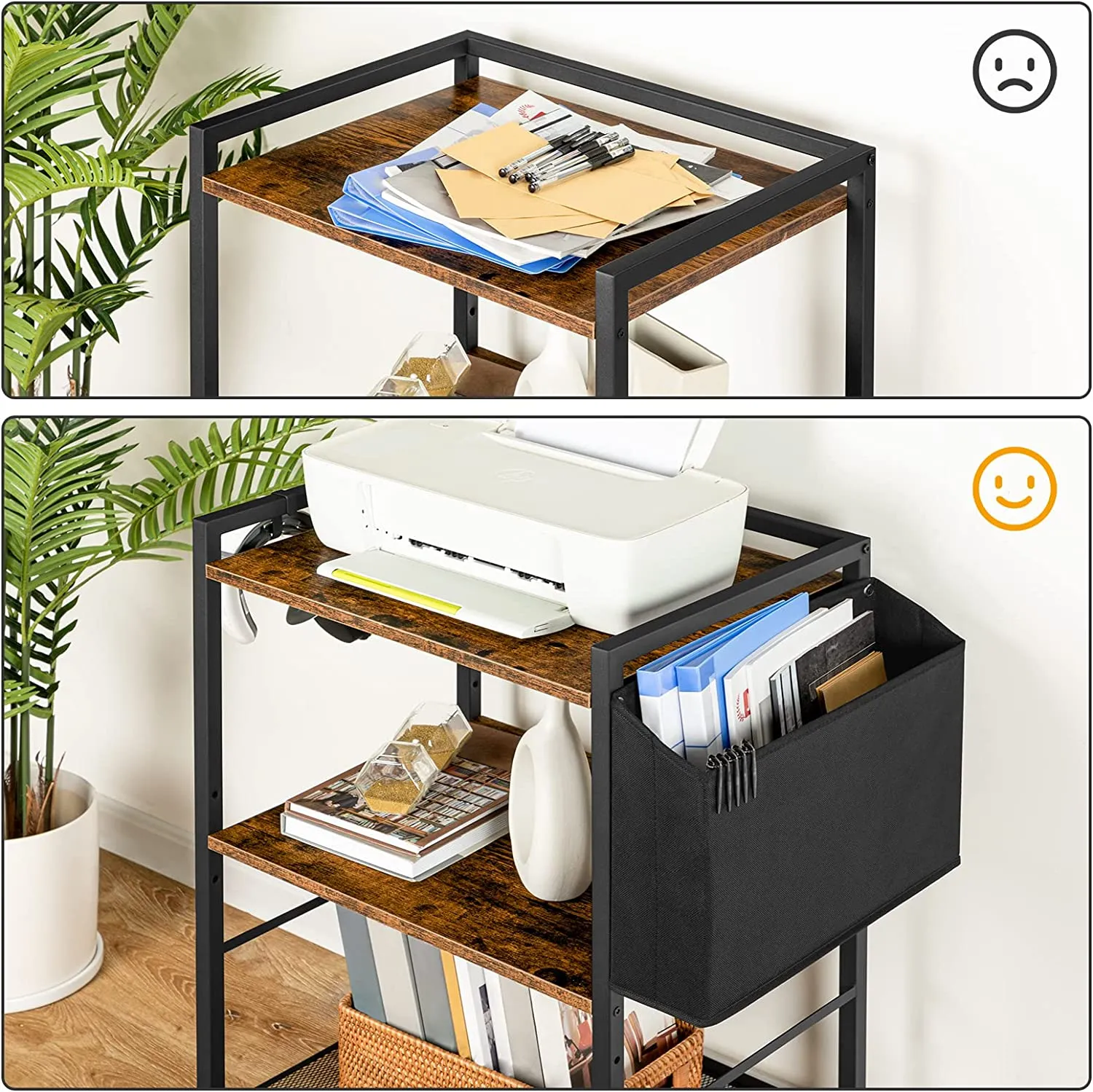 Printer Stand, 3-Tier Printer Cart with Storage, Printer Table on Wheels