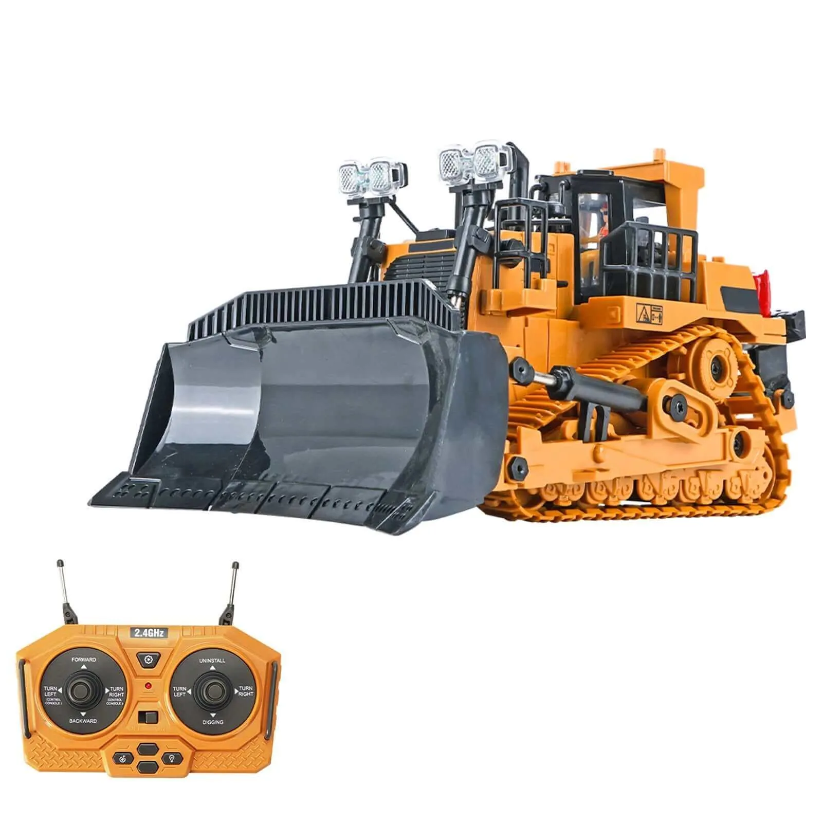 RC Excavator Bulldozer - 1:20 11CH Construction Truck with Lights & Music