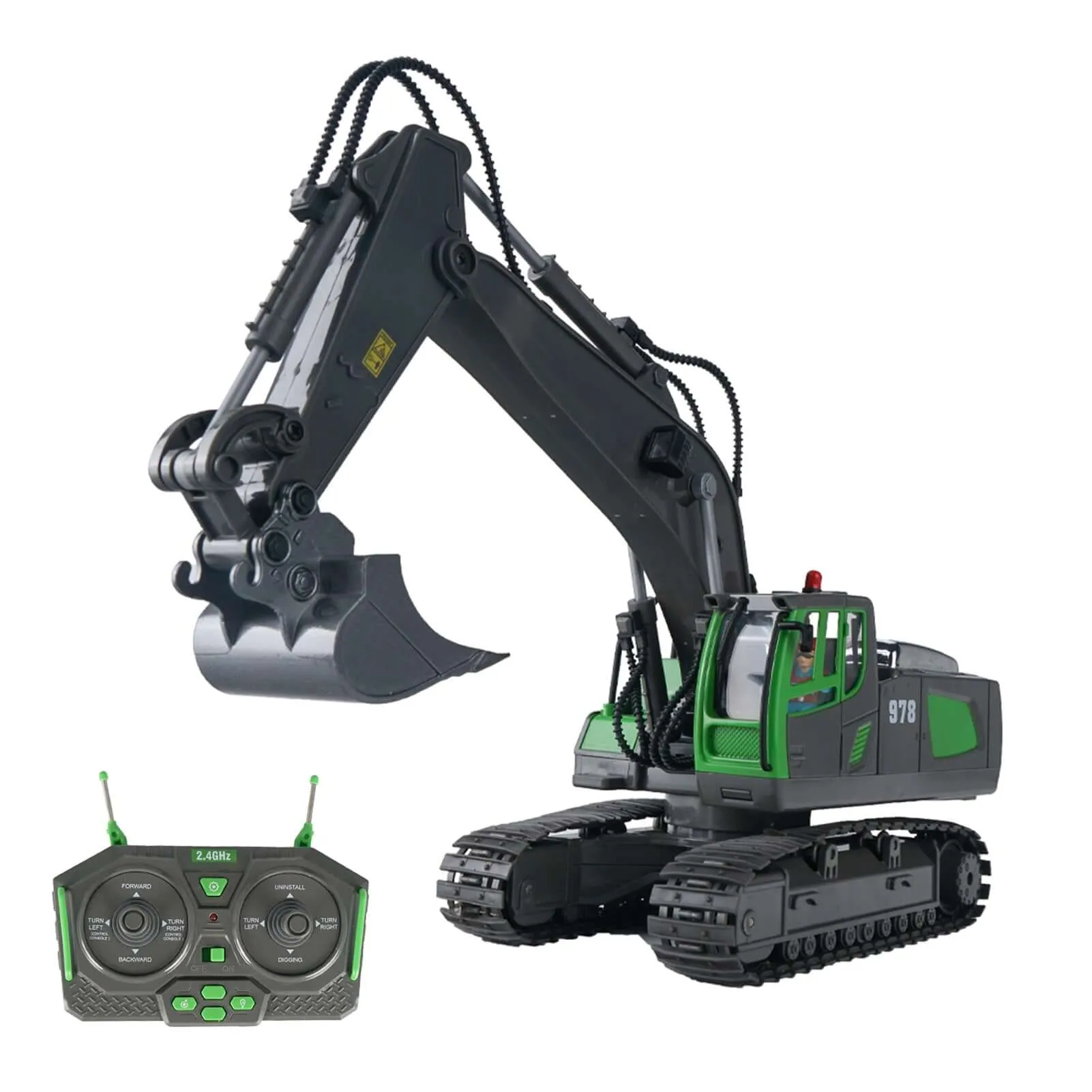 RC Excavator Bulldozer - 1:20 11CH Construction Truck with Lights & Music