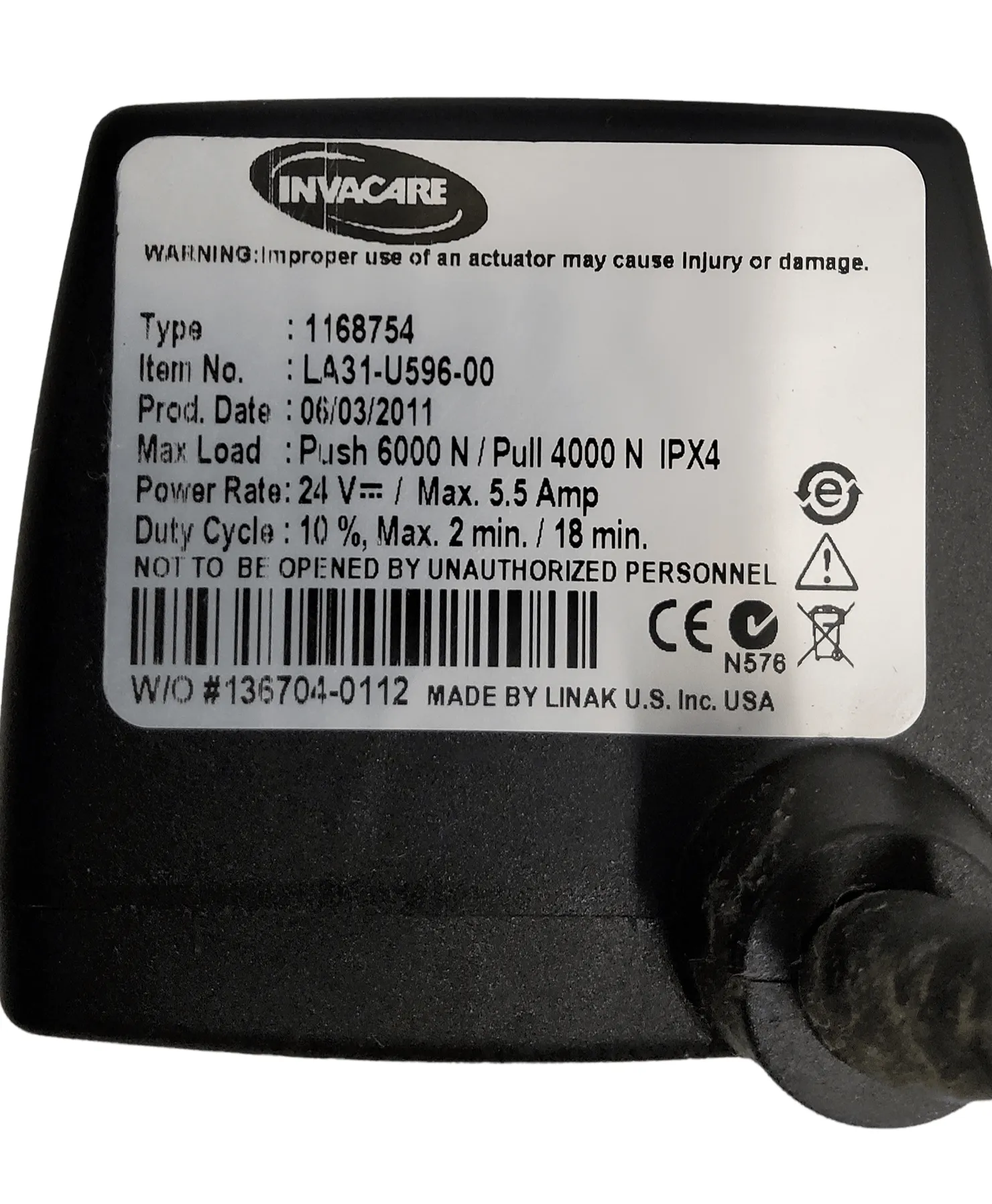 Recline Actuator for Invacare TDX SP, TDX SP-GT, TDX SR, Storm Series 3G Power Chairs | Linak | 1168754