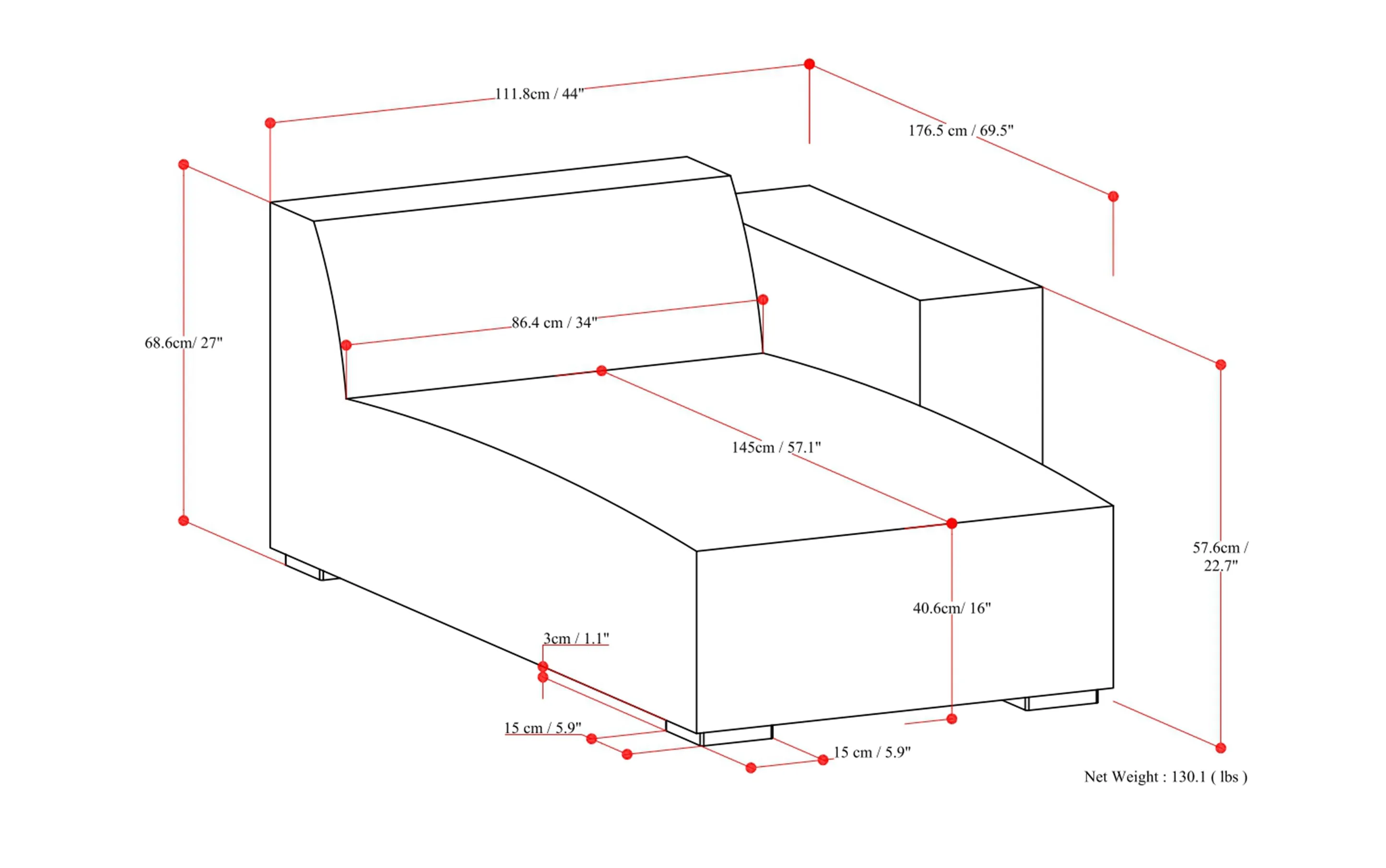 Rex Right Chaise Module in Performance Fabric