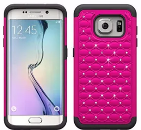 Samsung Galaxy S6 Crystal Rhinestone Slim Hybrid Dual Layer Case for Galaxy S6 - HotPink/Black