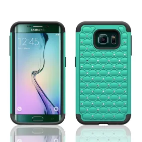 Samsung Galaxy S6 Crystal Rhinestone Slim Hybrid Dual Layer Case for Galaxy S6 - Teal/Black