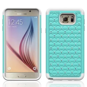 Samsung Galaxy S6 Crystal Rhinestone Slim Hybrid Dual Layer Case for Galaxy S6 - Teal/White