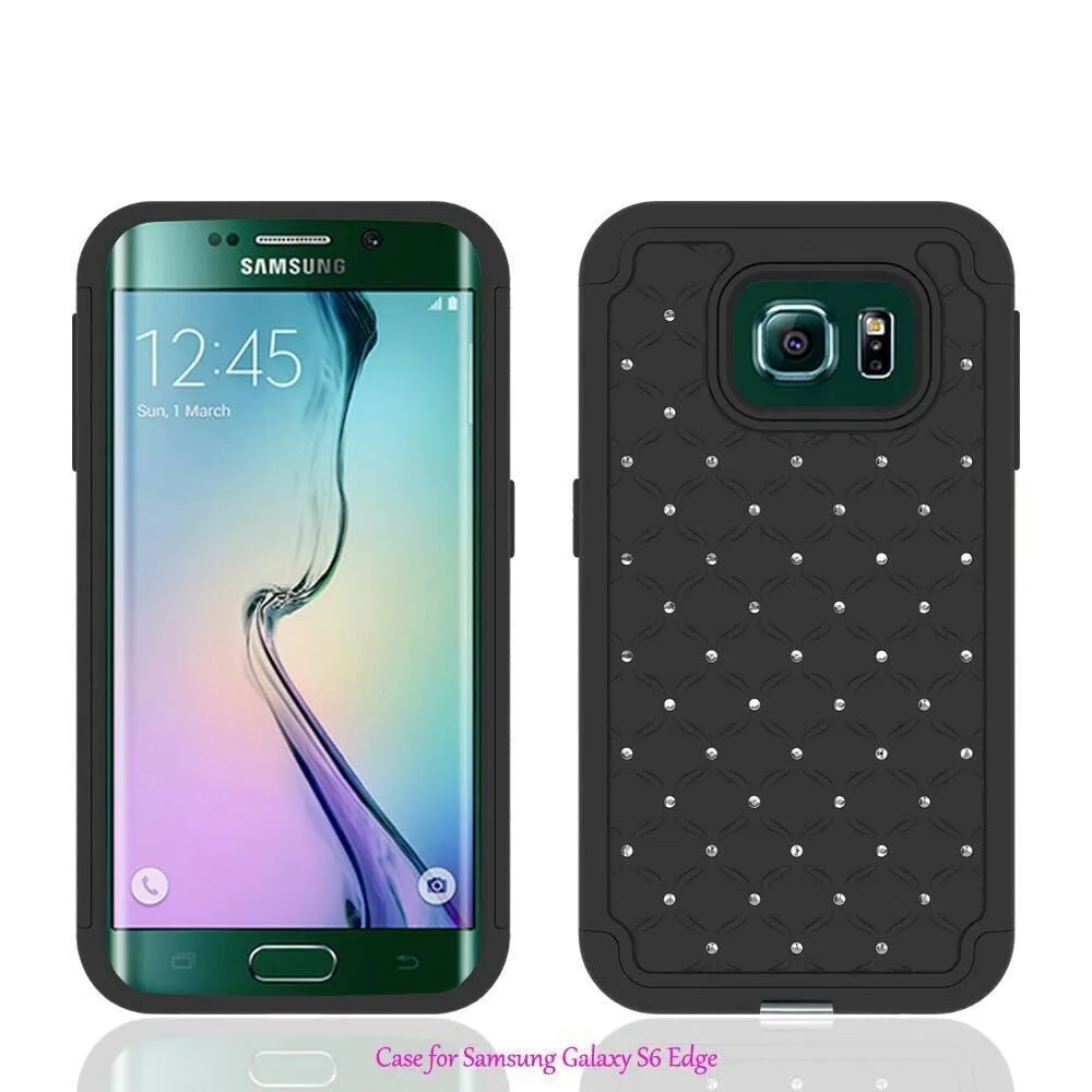 Samsung Galaxy S6 Edge Case, Crystal Rhinestone Slim Hybrid Dual Layer Case for Galaxy S6 Edge - Black/Black
