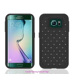 Samsung Galaxy S6 Edge Case, Crystal Rhinestone Slim Hybrid Dual Layer Case for Galaxy S6 Edge - Black/Black