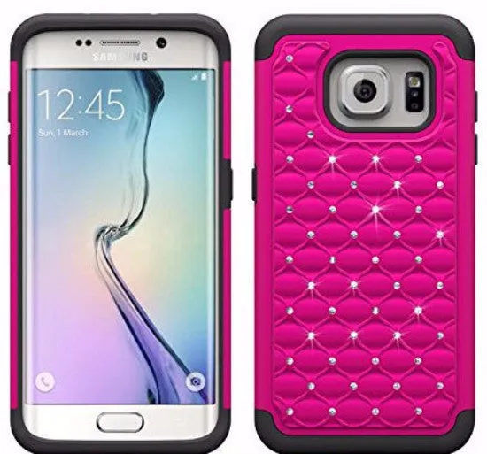 Samsung Galaxy S6 Edge Plus Crystal Rhinestone Slim Hybrid Dual Layer Case for Galaxy S6 Edge Plus - Hot Pink/Black