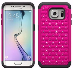 Samsung Galaxy S6 Edge Plus Crystal Rhinestone Slim Hybrid Dual Layer Case for Galaxy S6 Edge Plus - Hot Pink/Black