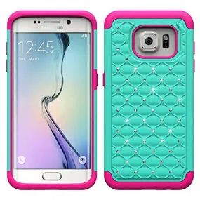 Samsung Galaxy S7 Crystal Rhinestone Slim Hybrid Dual Layer Case for Galaxy S7 - Teal/Hot Pink