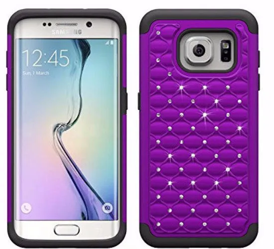 Samsung Galaxy S7 Edge Case, Crystal Rhinestone Studded Slim Hybrid Dual Layer Case for Galaxy S7 Edge - Purple/Black