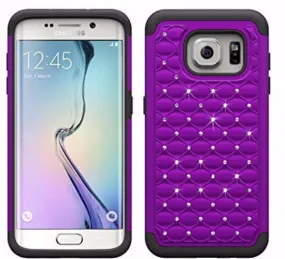 Samsung Galaxy S7 Edge Case, Crystal Rhinestone Studded Slim Hybrid Dual Layer Case for Galaxy S7 Edge - Purple/Black
